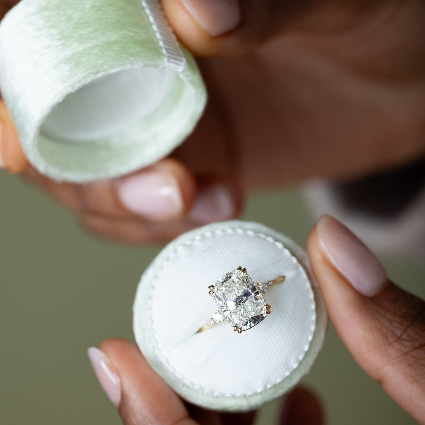 Cluster & Double Prong-Elongated Cushion Lab Grown Diamond Engagement Ring - Detail view