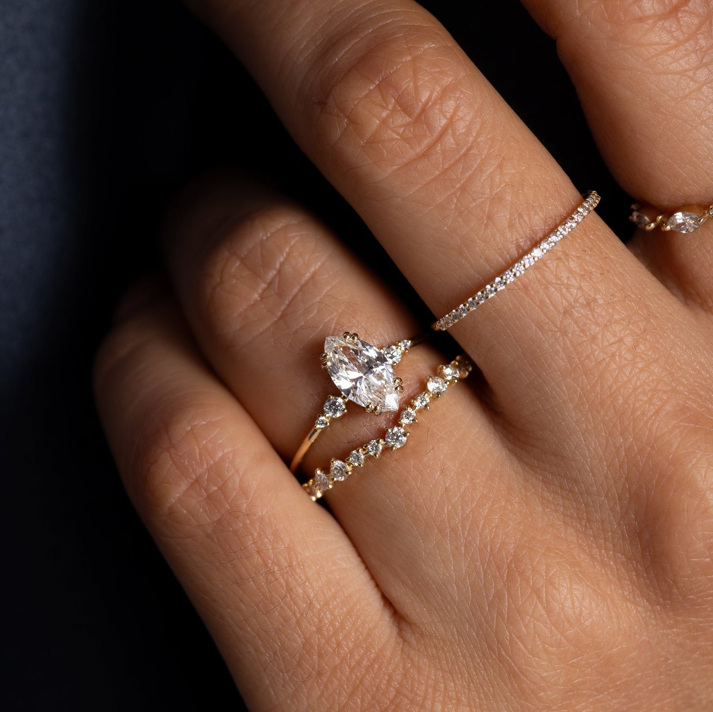 Cluster & Double Prong-Marquise Lab Grown Diamond Engagement Ring - Side view