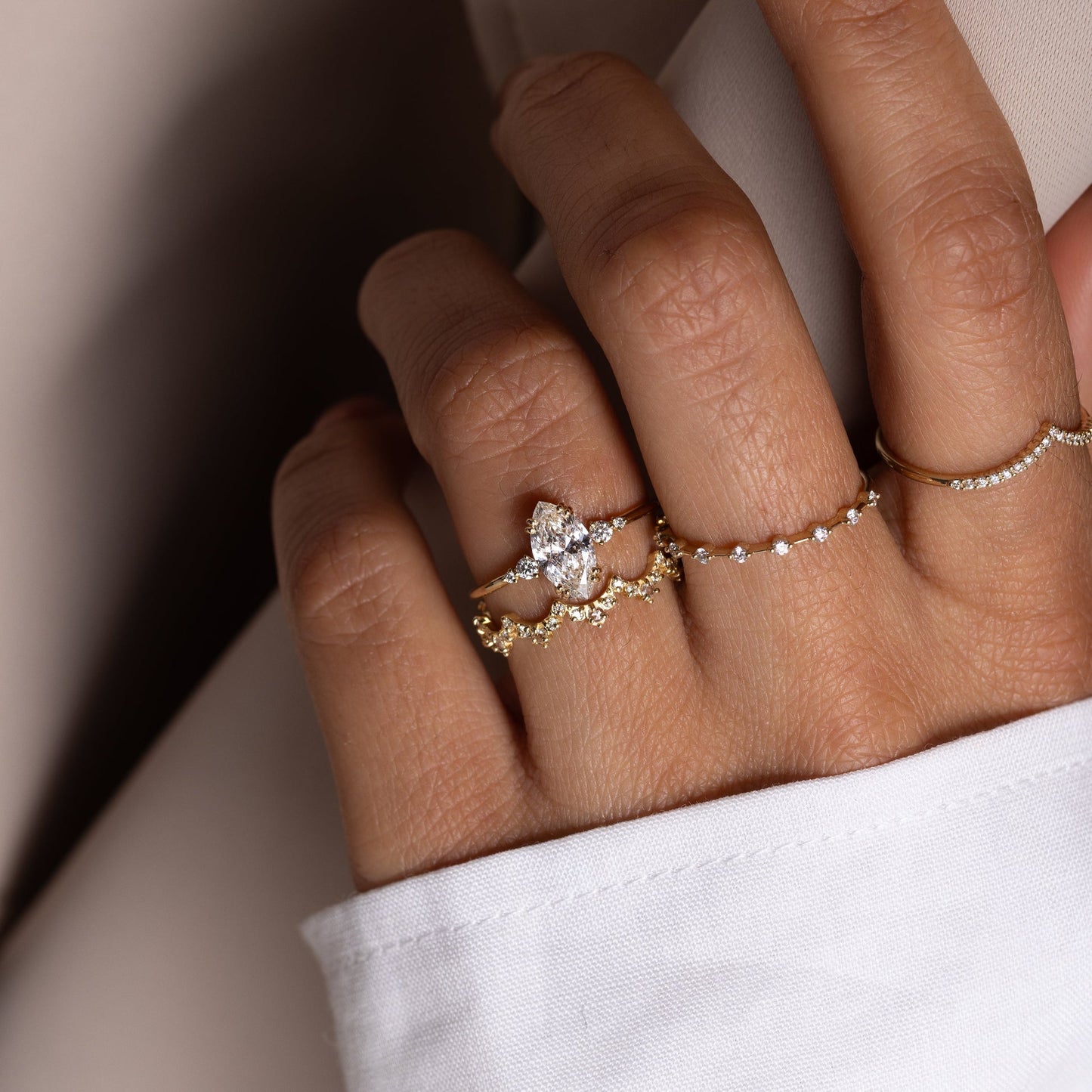 Cluster & Double Prong-Marquise Lab Grown Diamond Engagement Ring - Back view