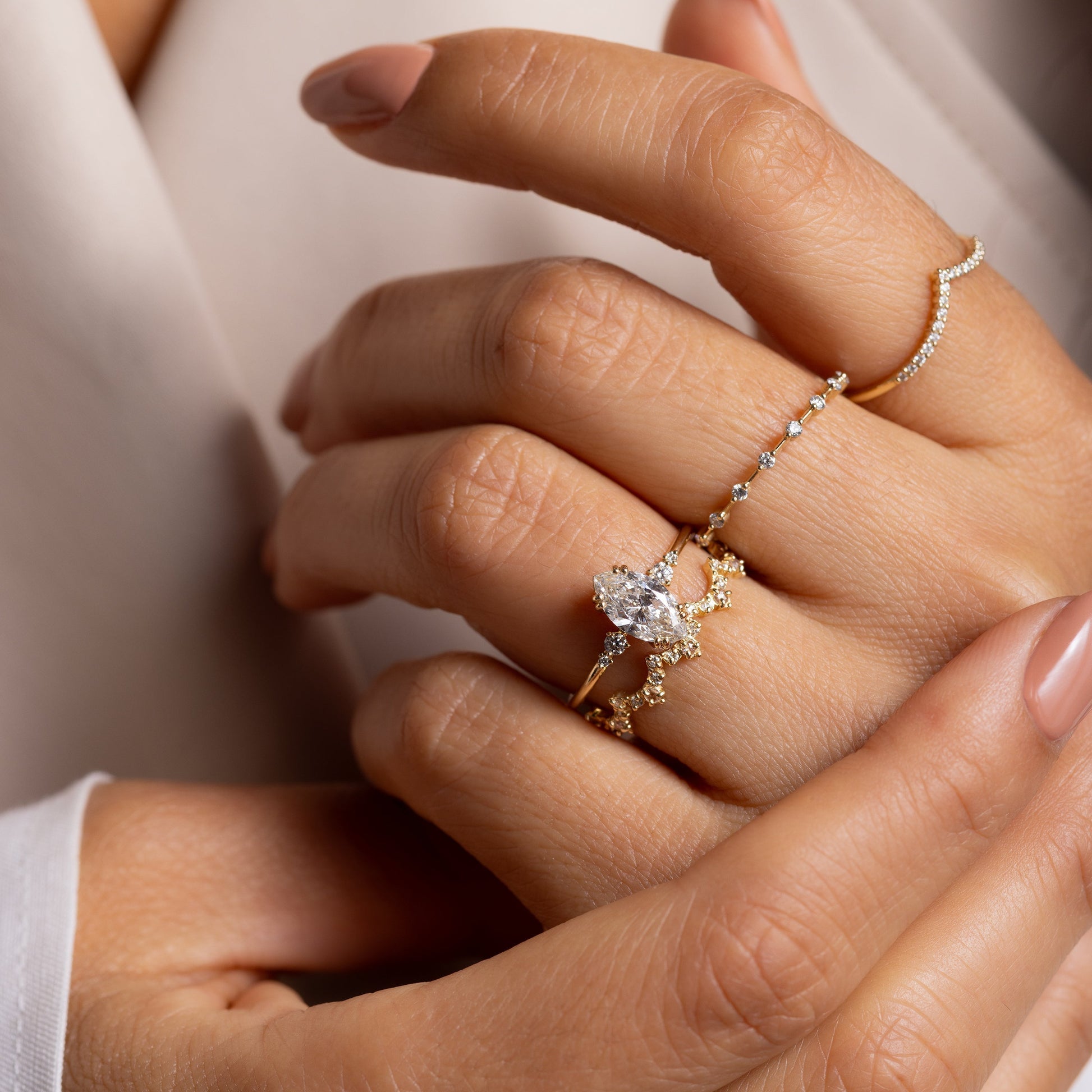 Cluster & Double Prong-Marquise Lab Grown Diamond Engagement Ring - Detail view