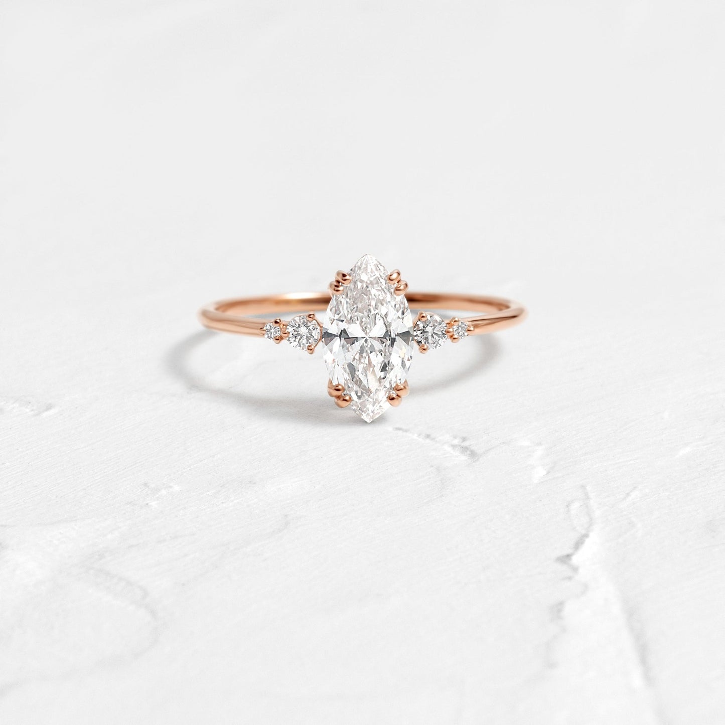 Cluster & Double Prong-Marquise Lab Grown Diamond Engagement Ring - On model