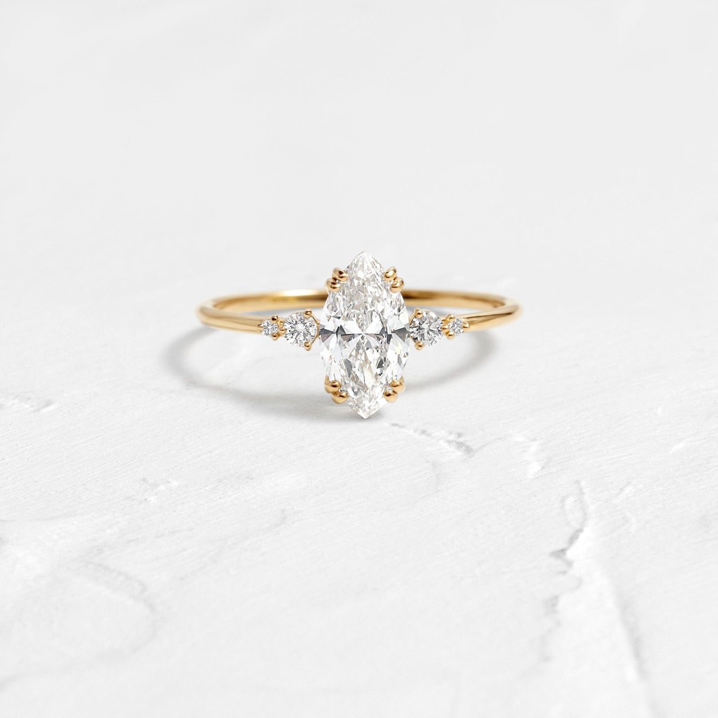 Cluster & Double Prong-Marquise Lab Grown Diamond Engagement Ring - Front view