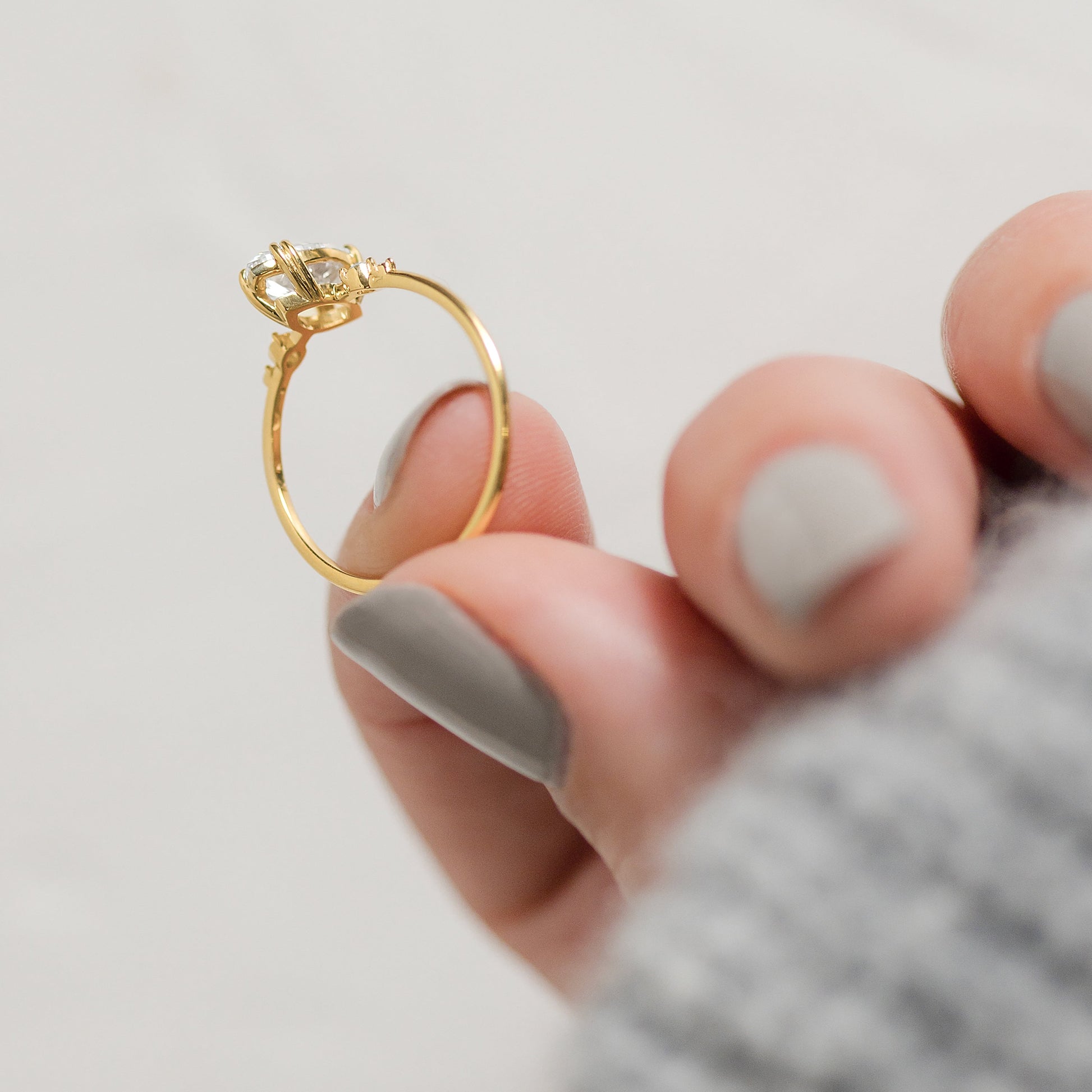 Cluster & Double Prong-Marquise Lab Grown Diamond Engagement Ring - Lifestyle