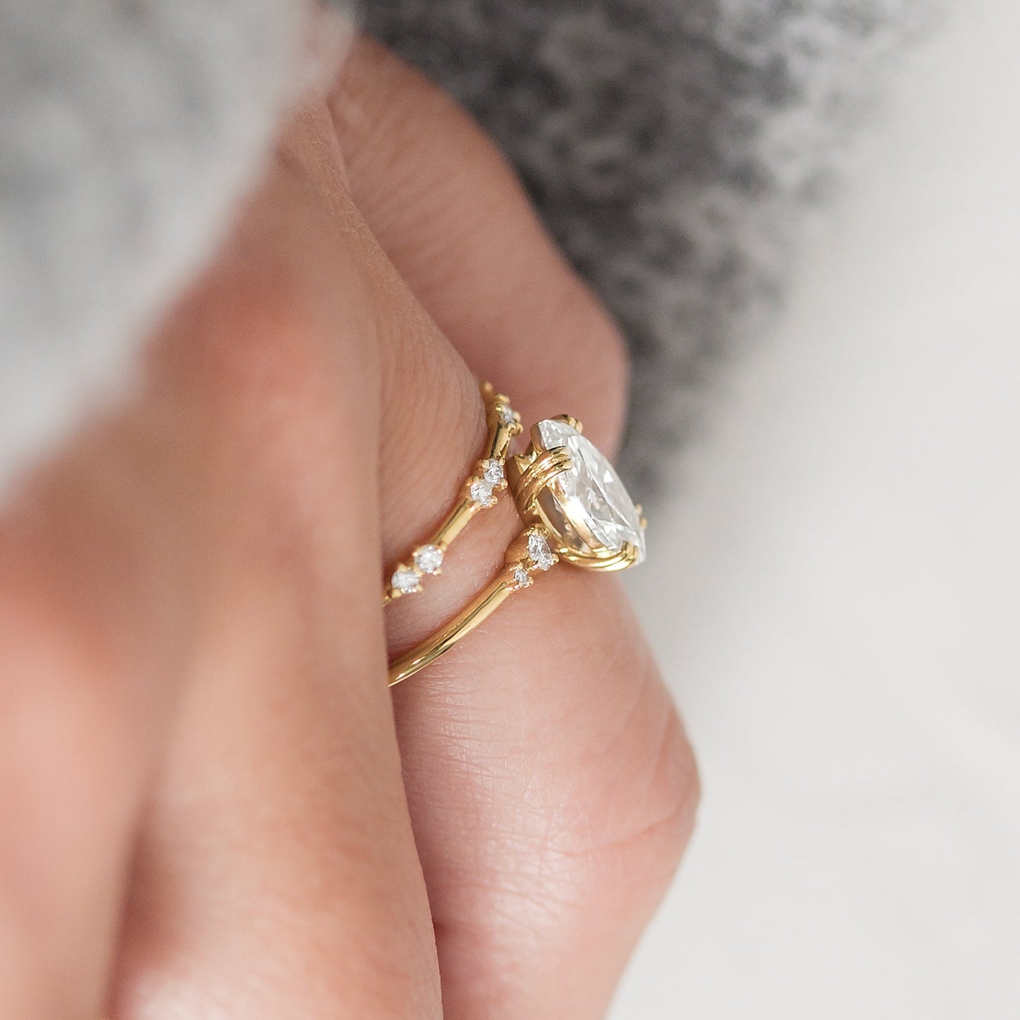 Cluster & Double Prong-Marquise Lab Grown Diamond Engagement Ring - Front view