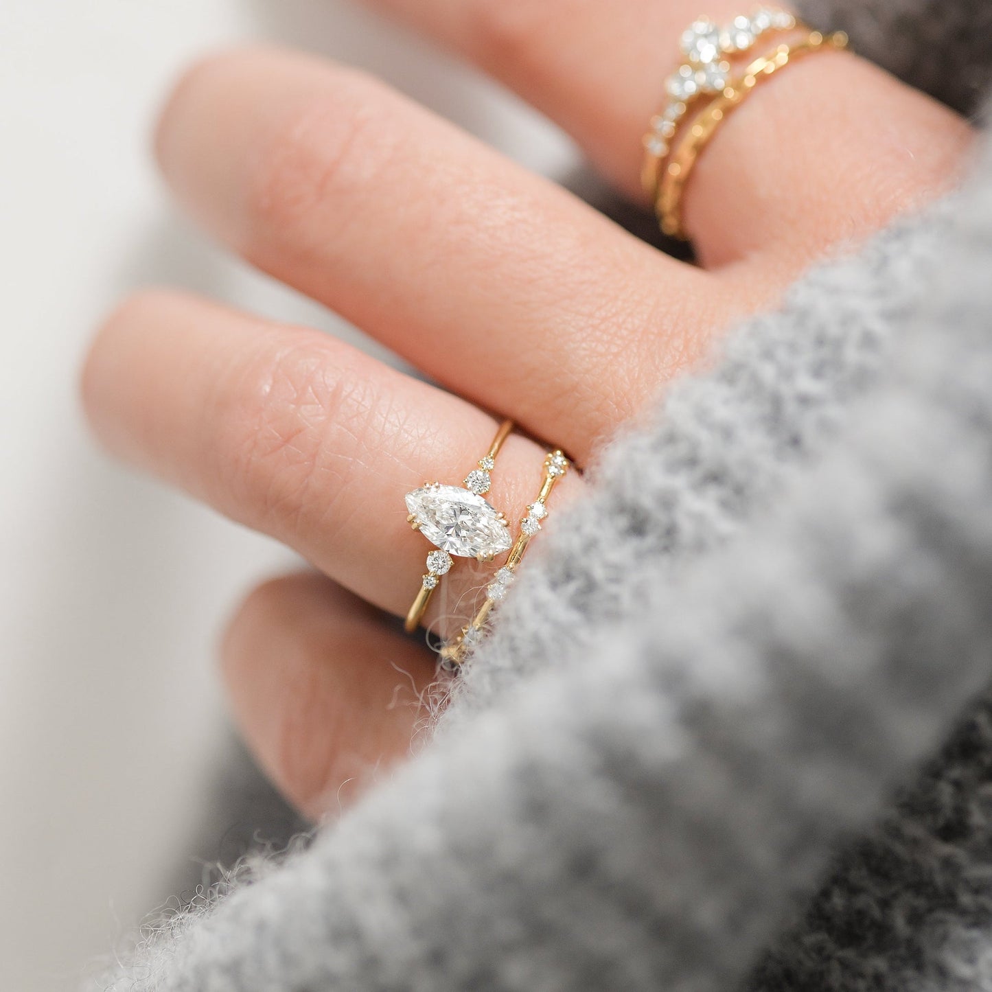 Cluster & Double Prong-Marquise Lab Grown Diamond Engagement Ring - Side view