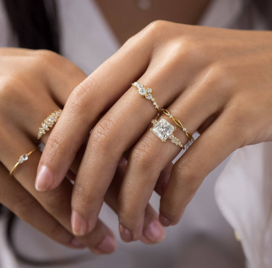 Cluster & Double Prong-Princess Lab Grown Diamond Engagement Ring - Lifestyle