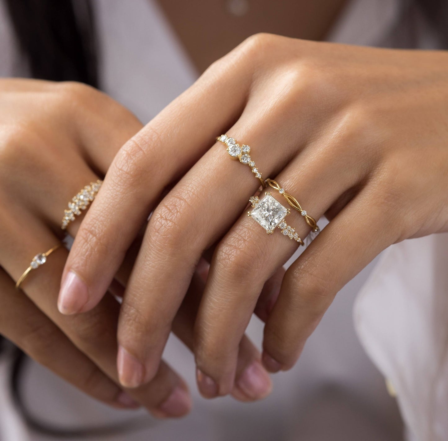 Cluster & Double Prong-Princess Lab Grown Diamond Engagement Ring - Lifestyle
