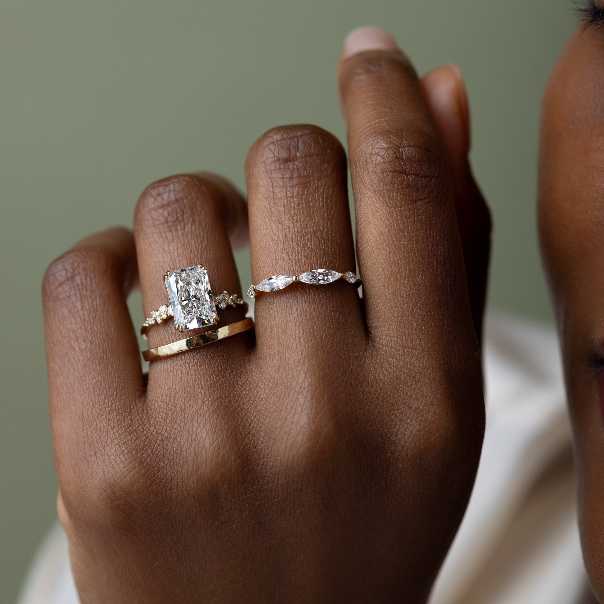 Cluster & Double Prong-Radiant Lab Grown Diamond Engagement Ring - Detail view