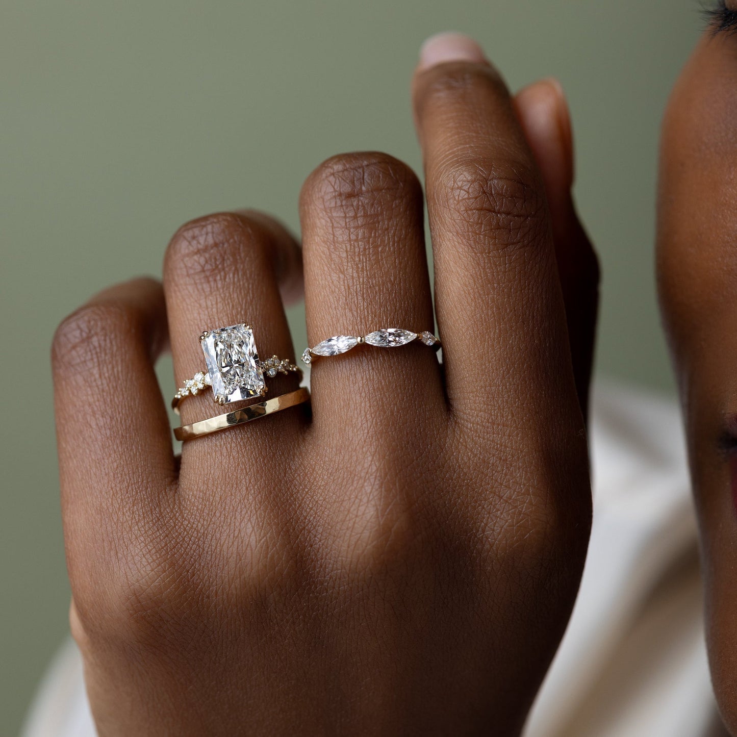 Cluster & Double Prong-Radiant Lab Grown Diamond Engagement Ring - Detail view