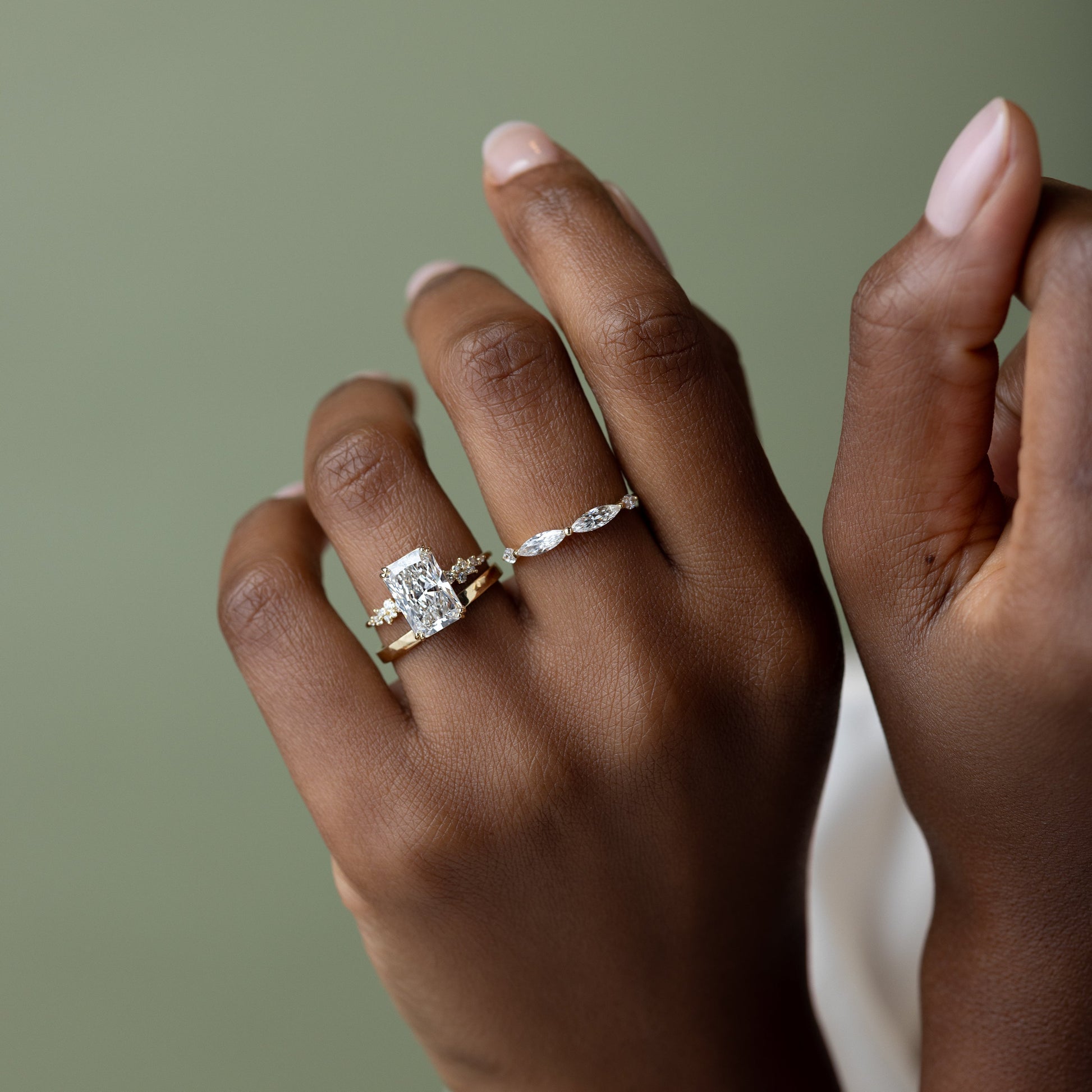 Cluster & Double Prong-Radiant Lab Grown Diamond Engagement Ring - Lifestyle
