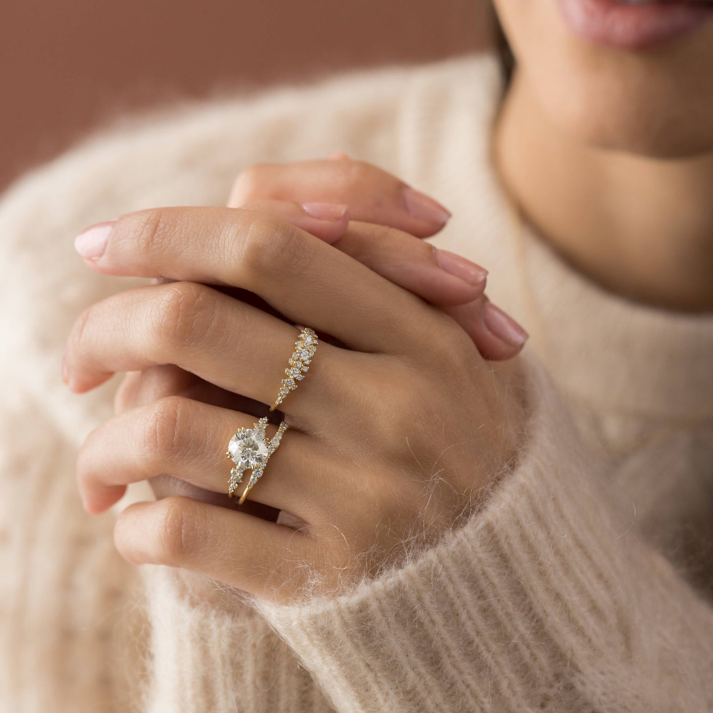 Cluster & Double Prong-Round Lab Grown Diamond Engagement Ring - Lifestyle