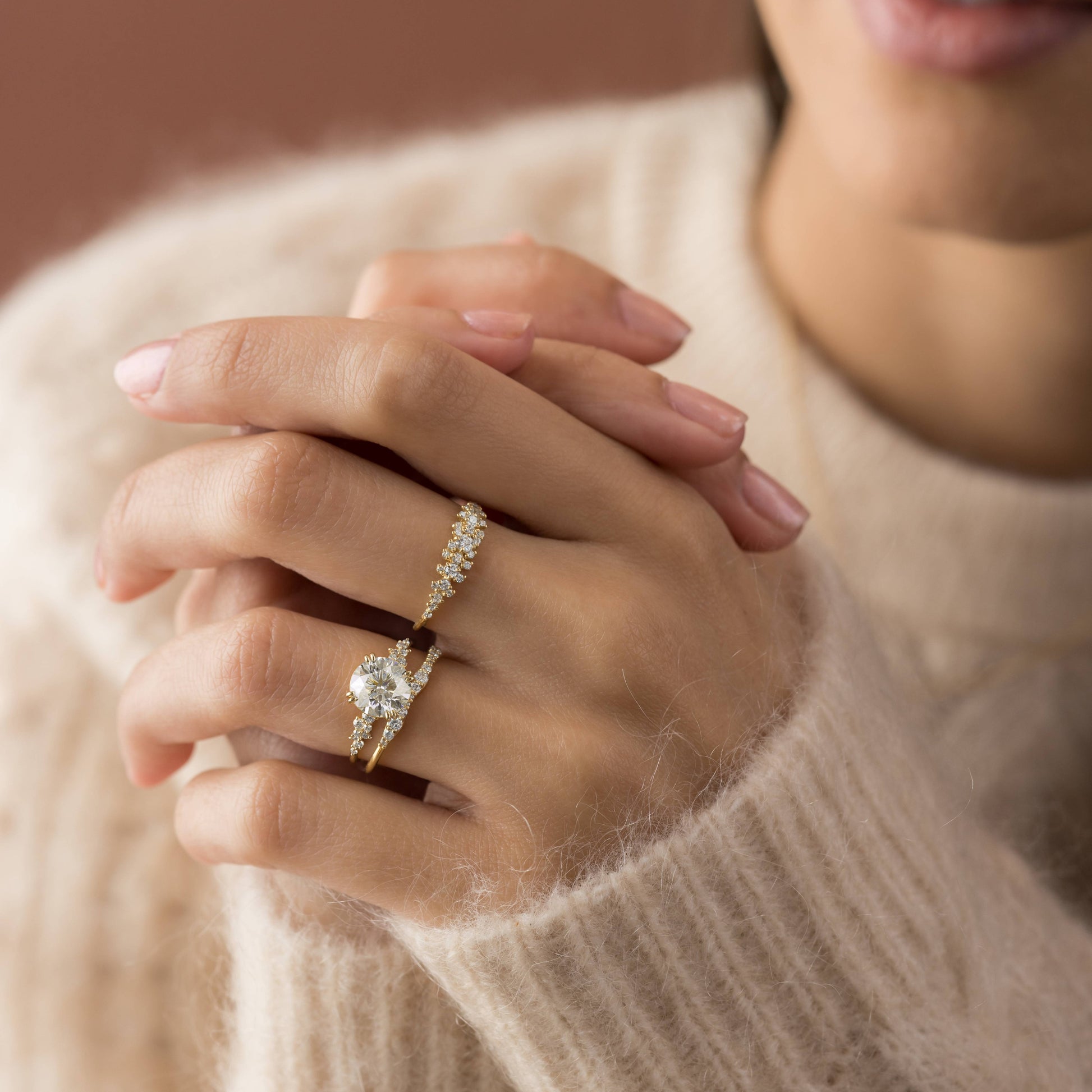 Cluster & Double Prong-Round Lab Grown Diamond Engagement Ring - Lifestyle