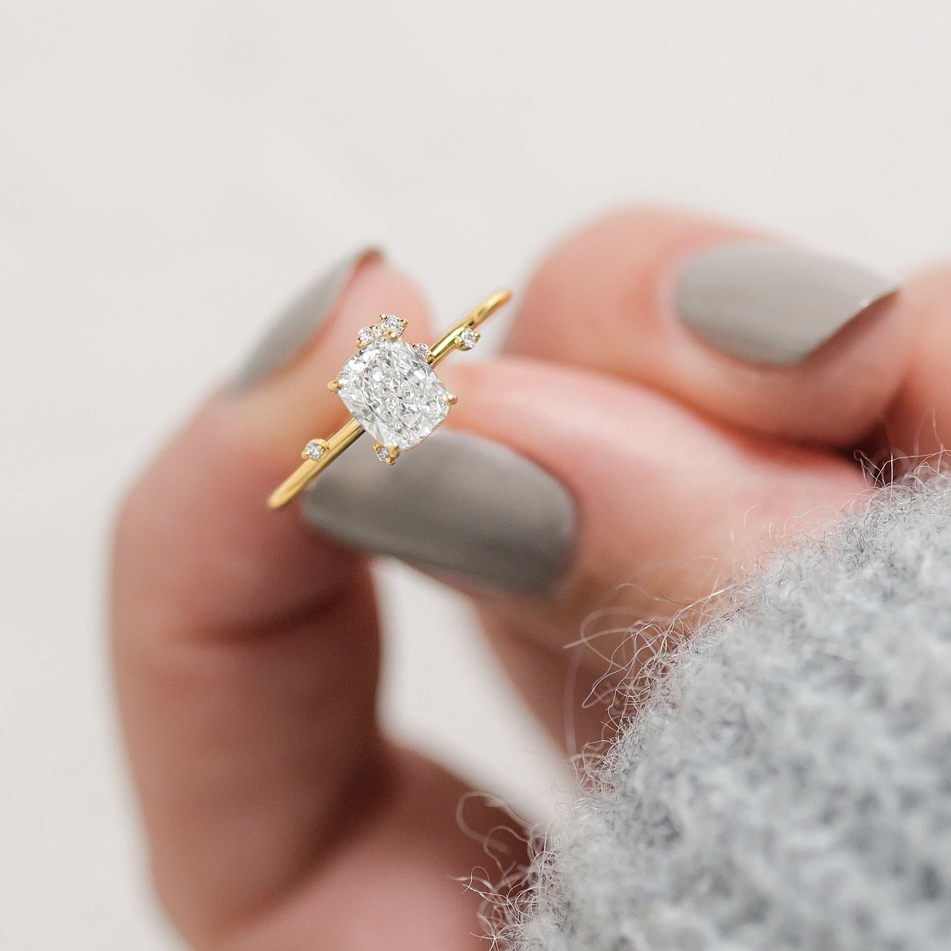 Cluster-Elongated Cushion Lab Grown Diamond Engagement Ring - Lifestyle