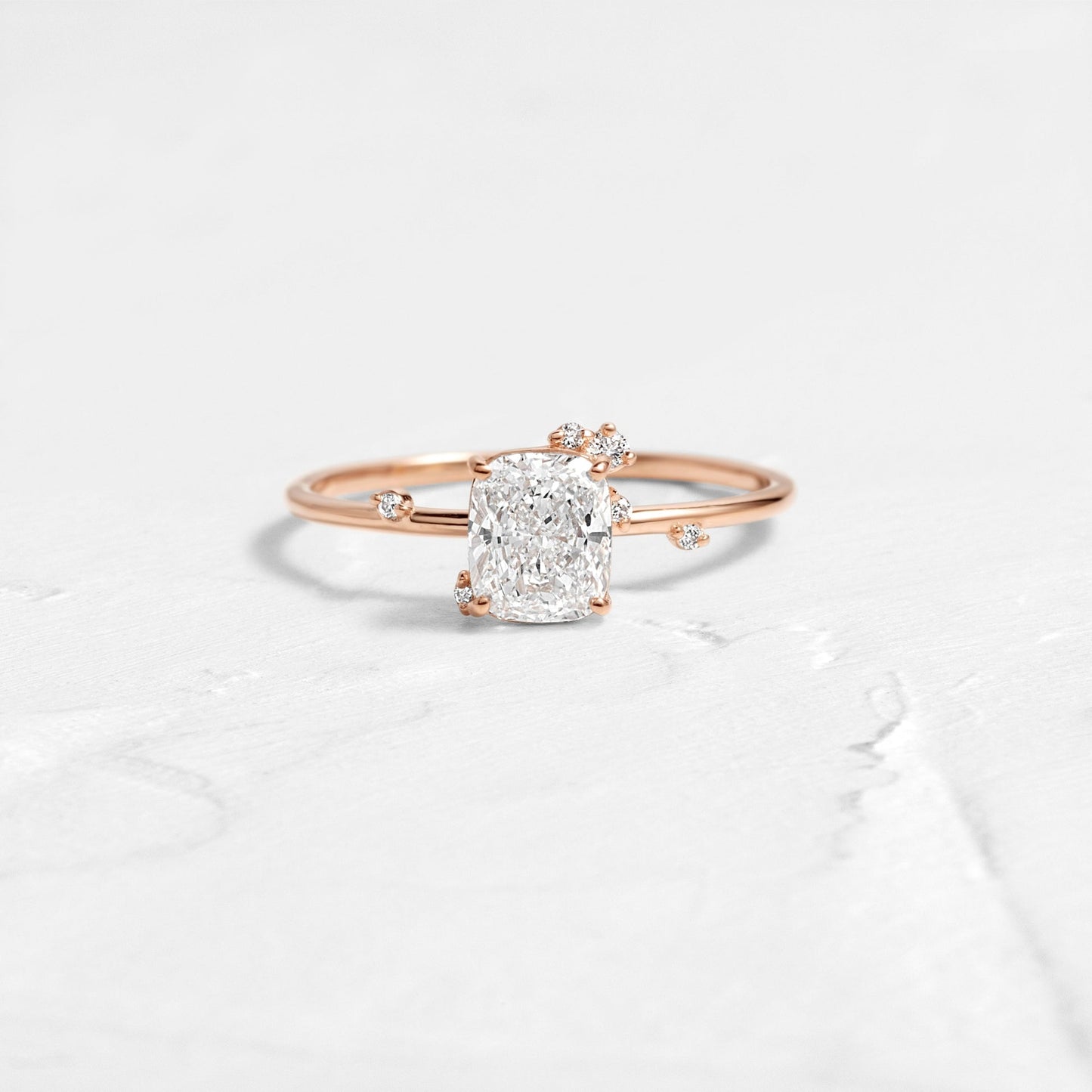 Cluster-Elongated Cushion Lab Grown Diamond Engagement Ring - Front view