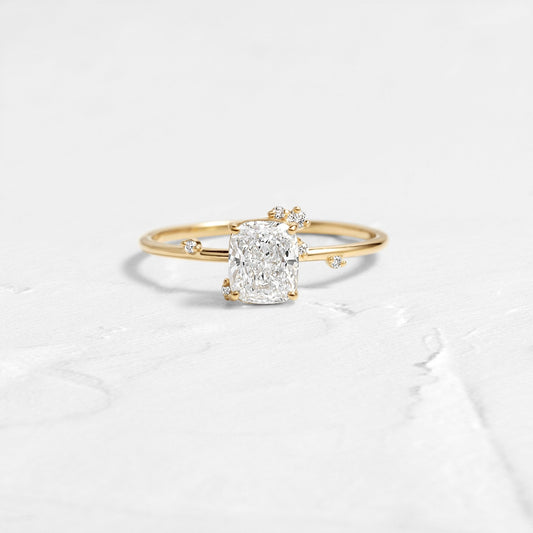 Cluster-Elongated Cushion Lab Grown Diamond Engagement Ring - Front view