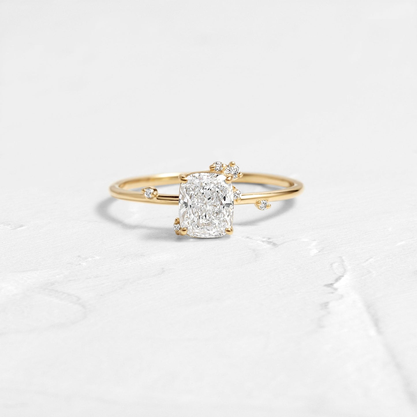 Cluster-Elongated Cushion Lab Grown Diamond Engagement Ring - Front view