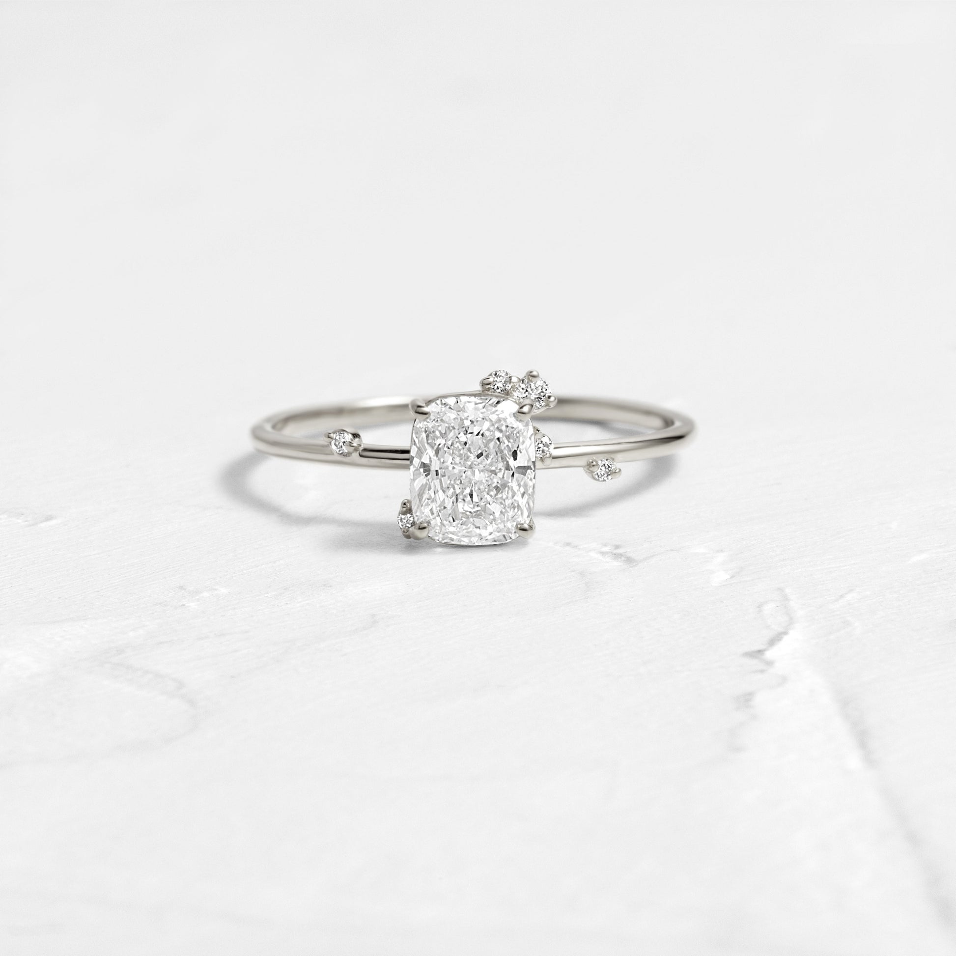 Cluster-Elongated Cushion Lab Grown Diamond Engagement Ring - Front view