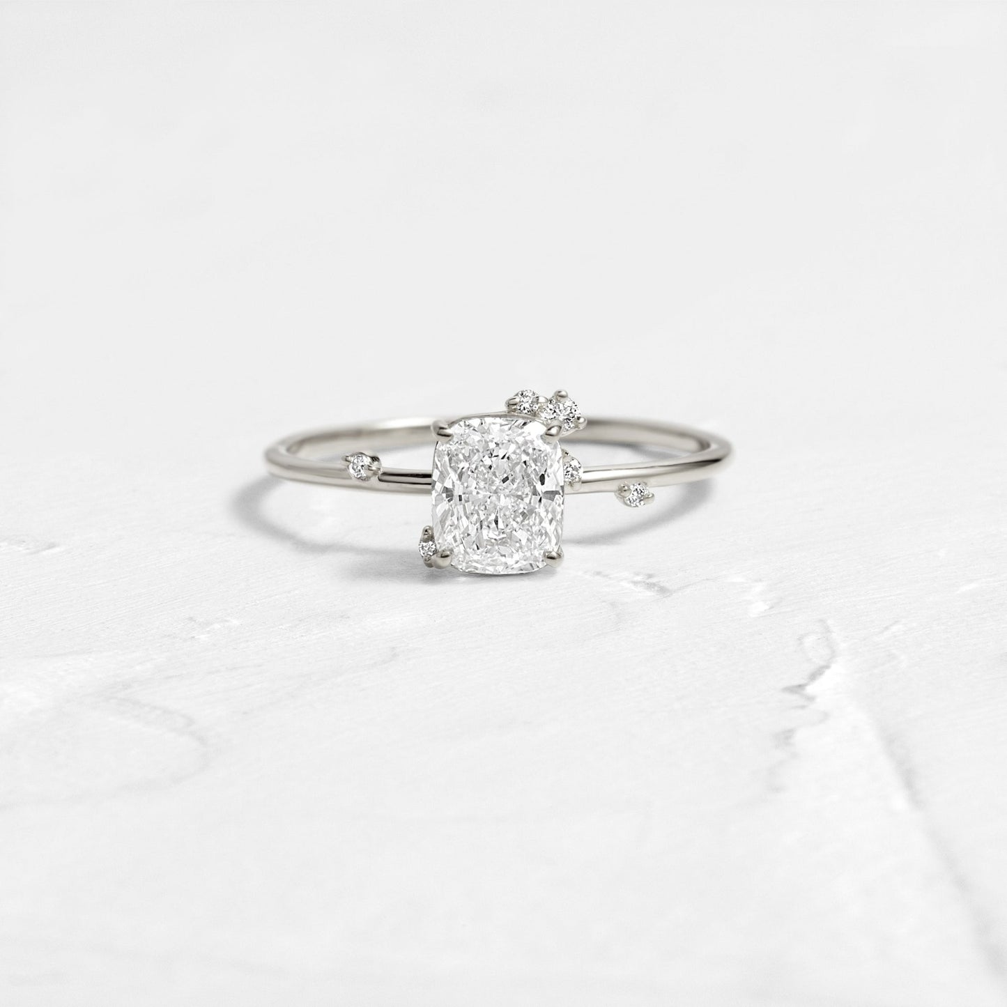 Cluster-Elongated Cushion Lab Grown Diamond Engagement Ring - Front view