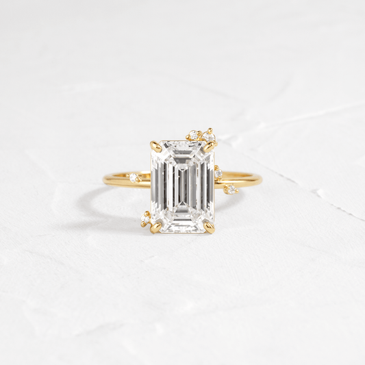 Cluster-Emerald Lab Grown Diamond Engagement Ring - Front view
