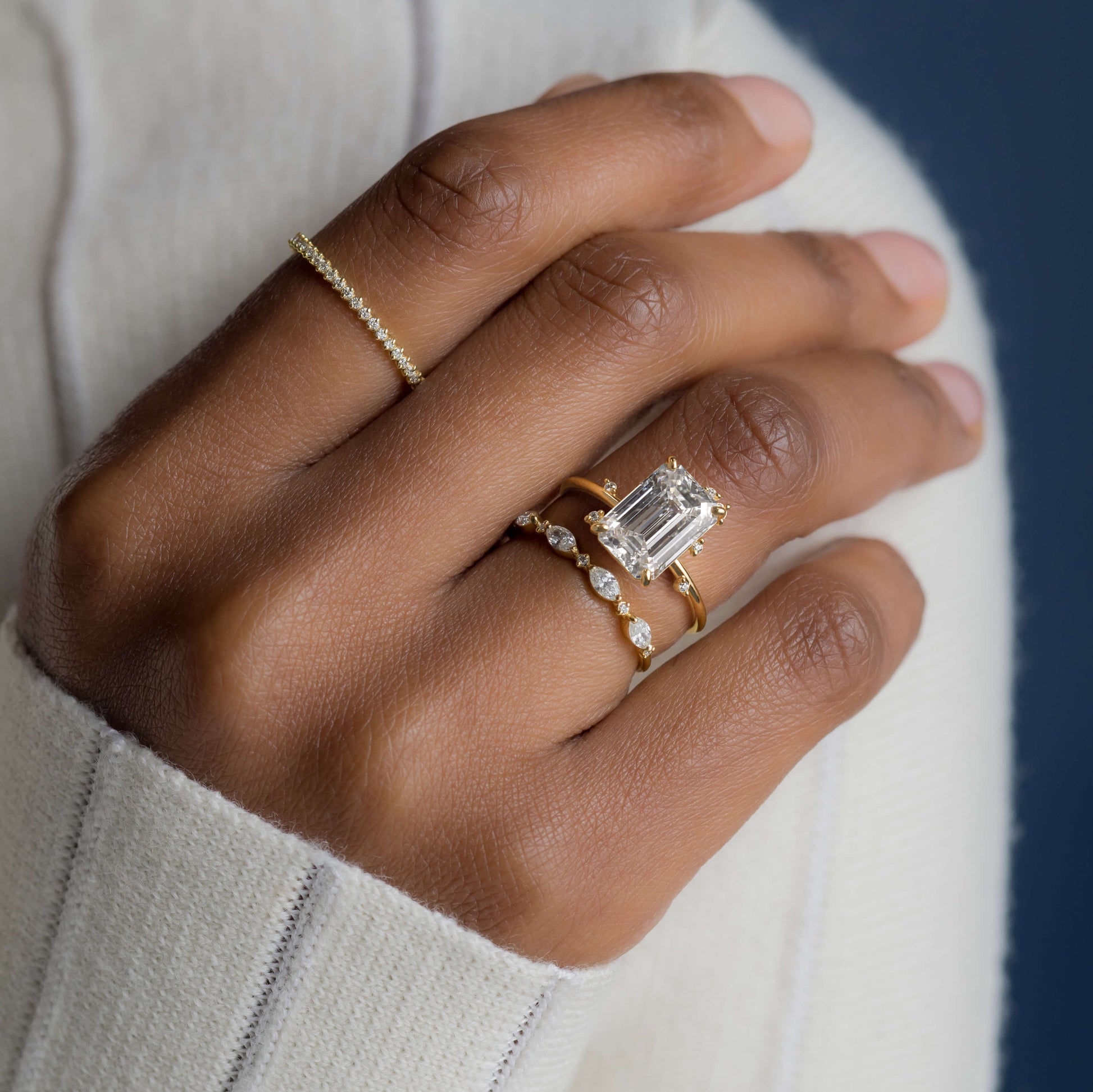 Cluster-Emerald Lab Grown Diamond Engagement Ring - Detail view