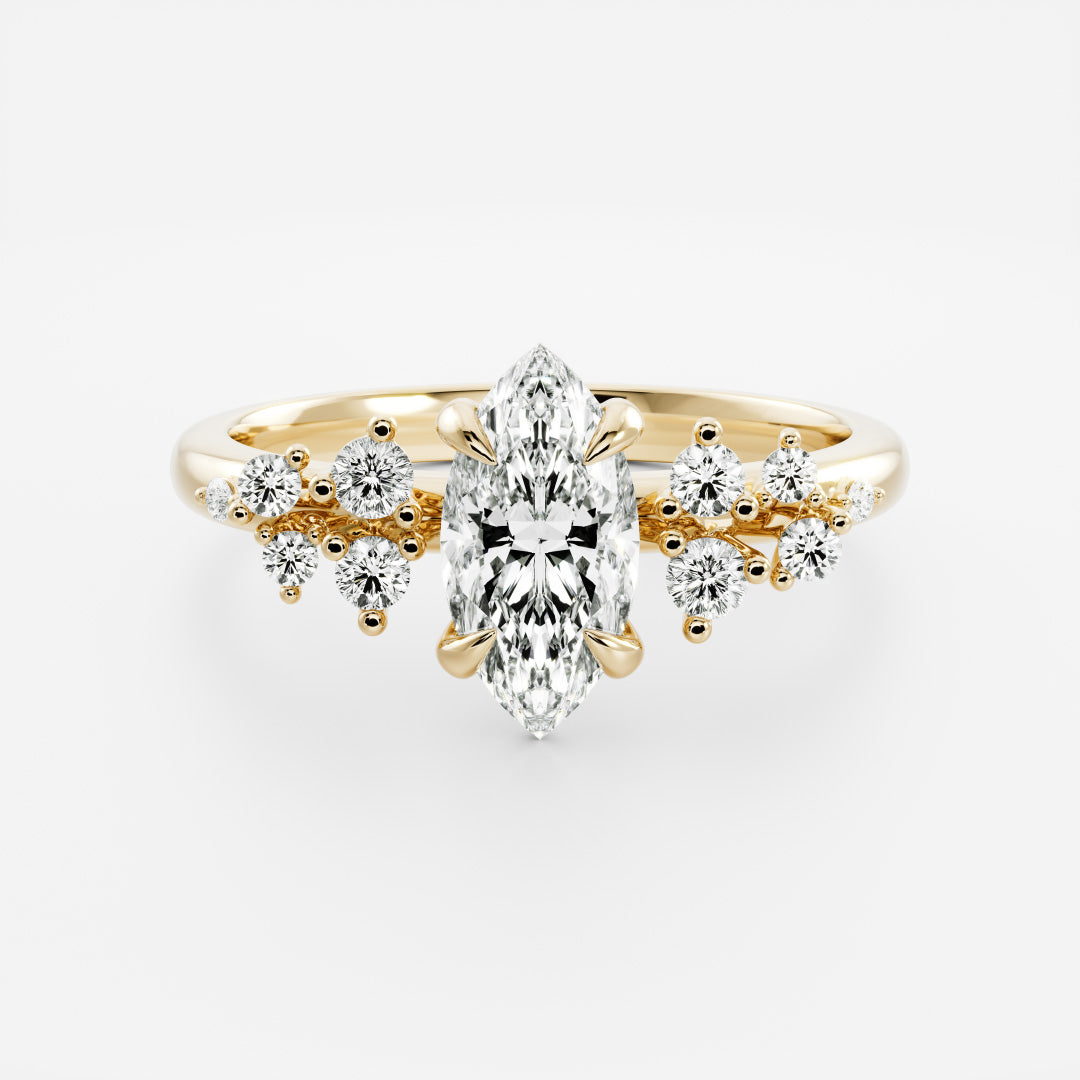 Cluster-Marquise Lab Grown Diamond Engagement Ring - Front view
