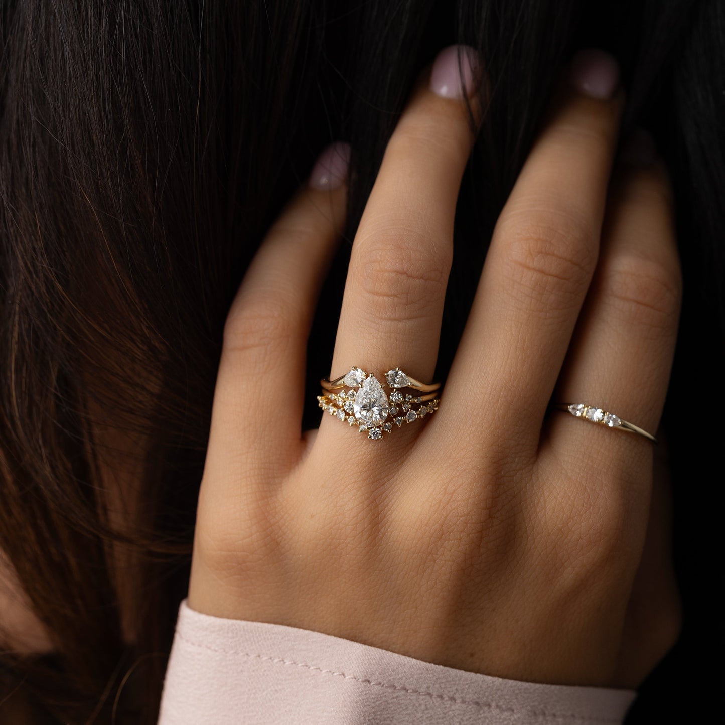 Cluster-Pear Lab Grown Diamond Engagement Ring - Back view