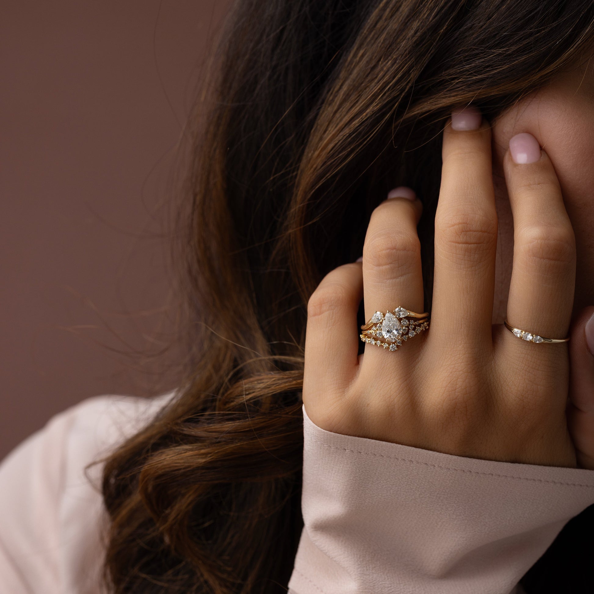 Cluster-Pear Lab Grown Diamond Engagement Ring - Detail view
