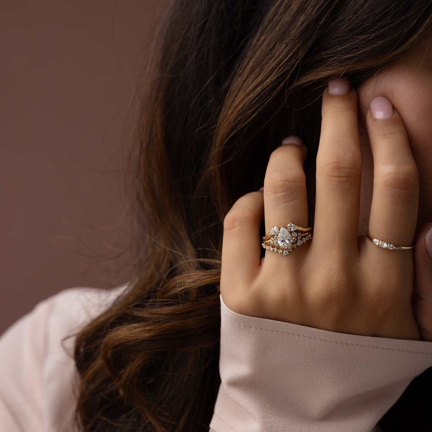 Cluster-Pear Lab Grown Diamond Engagement Ring - Detail view