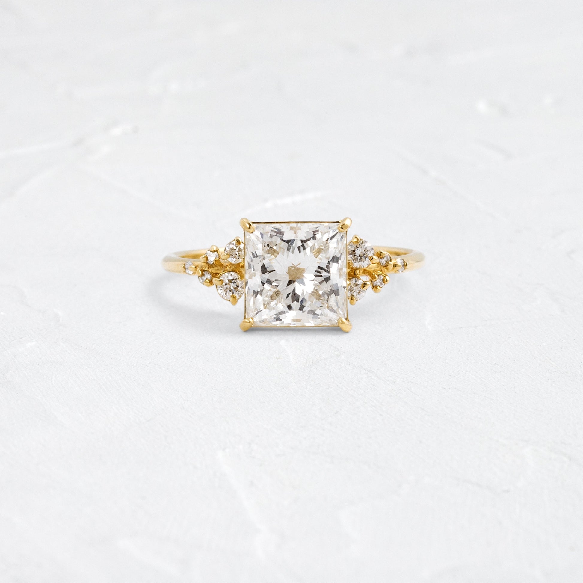 Cluster-Princess Lab Grown Diamond Engagement Ring - Front view