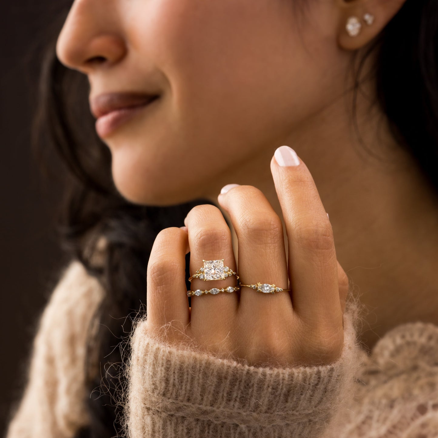 Cluster-Princess Lab Grown Diamond Engagement Ring - Detail view