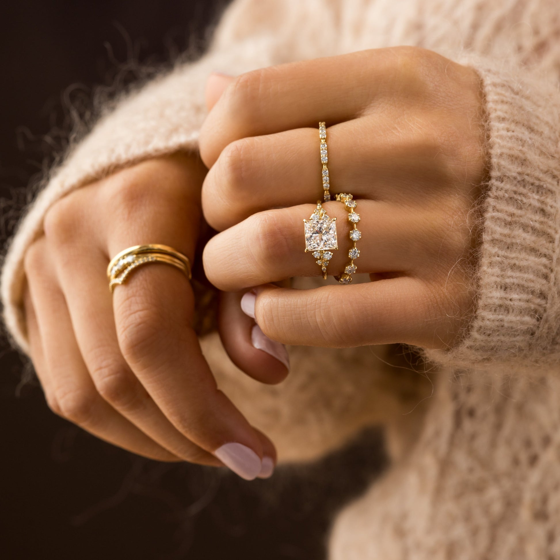 Cluster-Princess Lab Grown Diamond Engagement Ring - Lifestyle