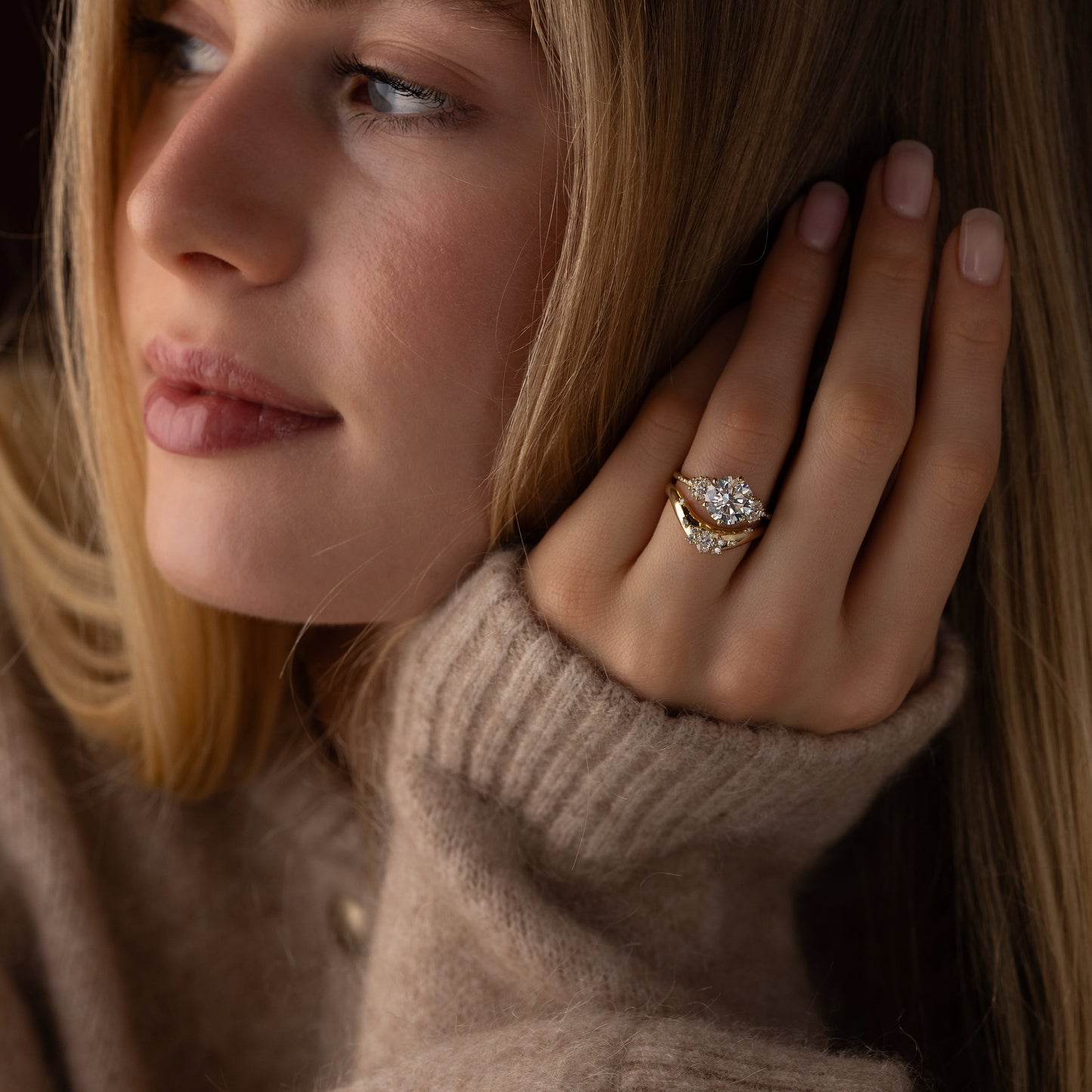 Cluster-Round Lab Grown Diamond Engagement Ring - Lifestyle