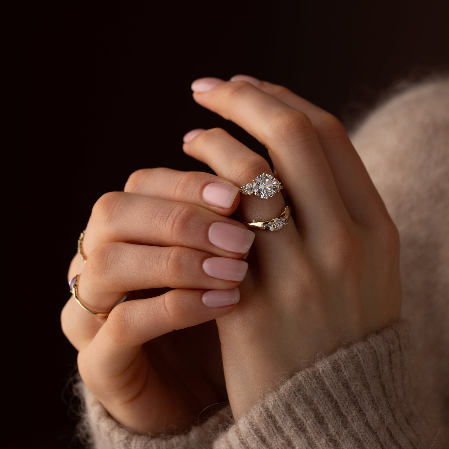 Cluster-Round Lab Grown Diamond Engagement Ring - Side view