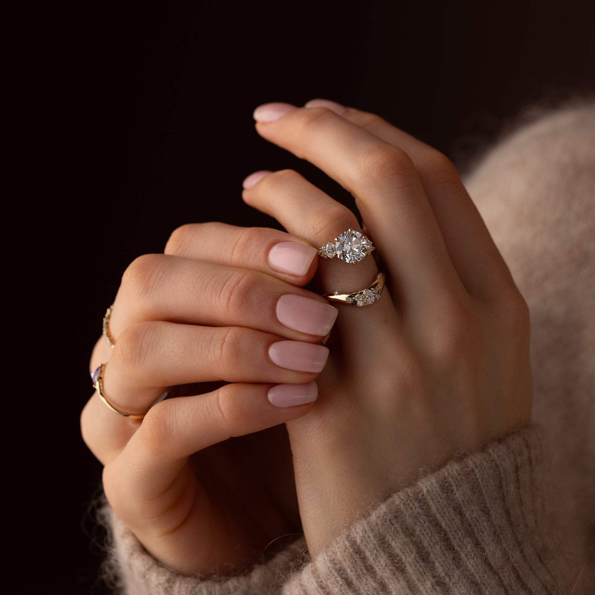 Cluster-Round Lab Grown Diamond Engagement Ring - Side view