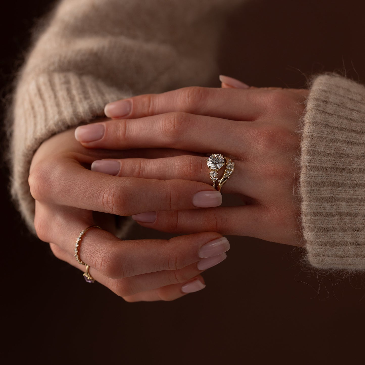 Cluster-Round Lab Grown Diamond Engagement Ring - Detail view