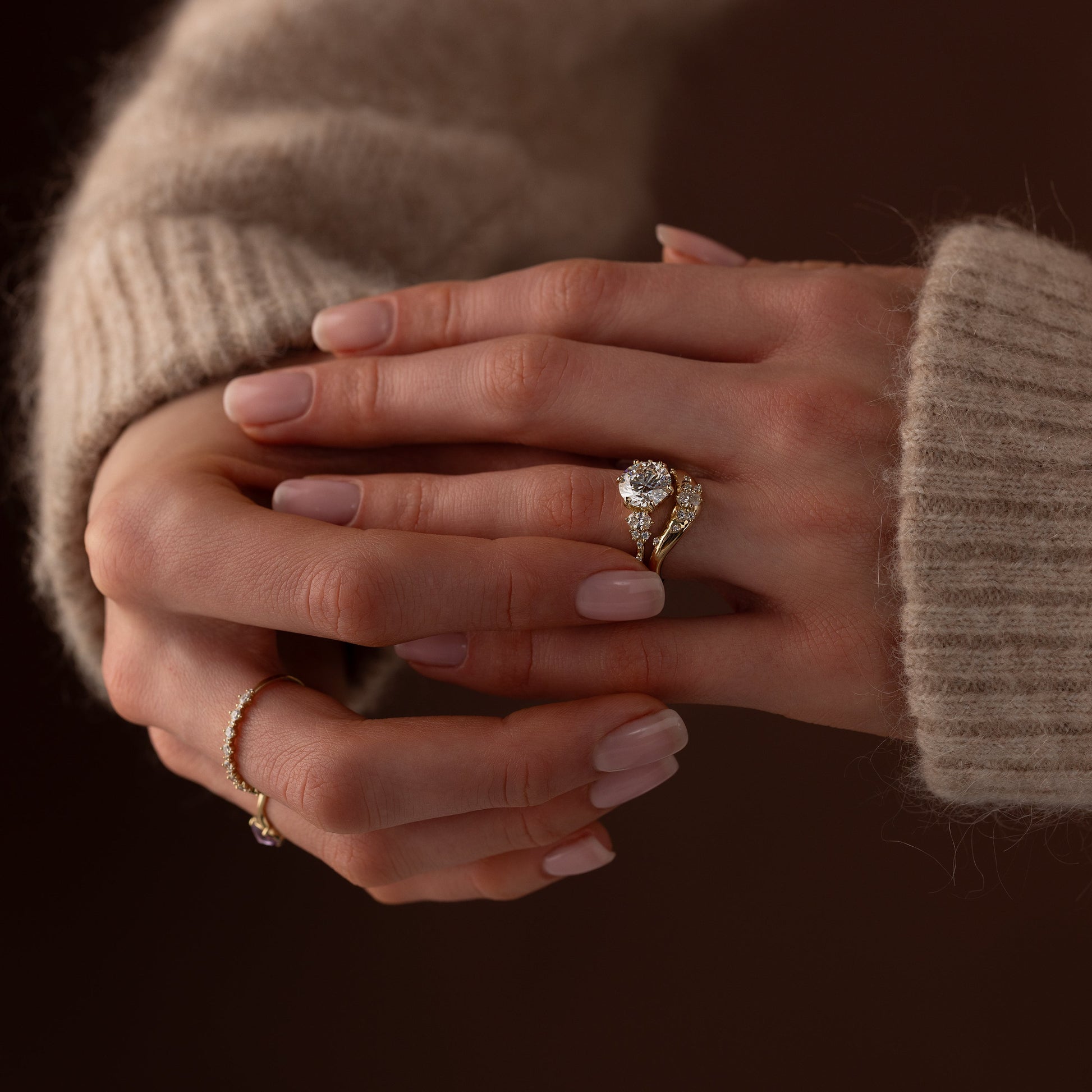 Cluster-Round Lab Grown Diamond Engagement Ring - Detail view