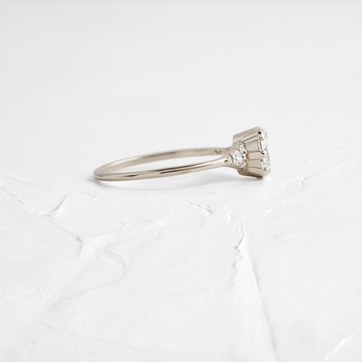 Cluster & Six Square Prong-Oval Lab Grown Diamond Engagement Ring - Side view