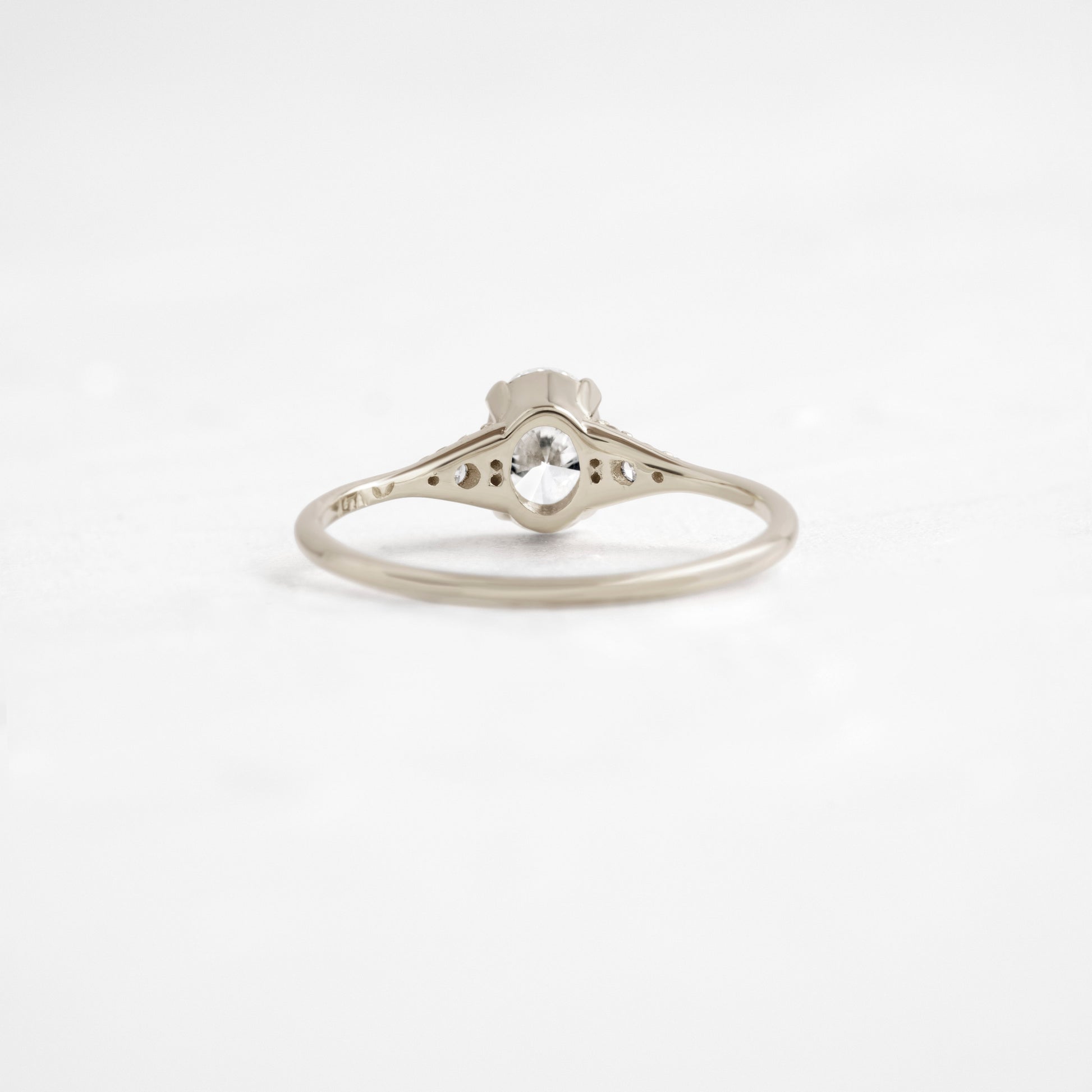 Cluster & Six Square Prong-Oval Lab Grown Diamond Engagement Ring - Back view