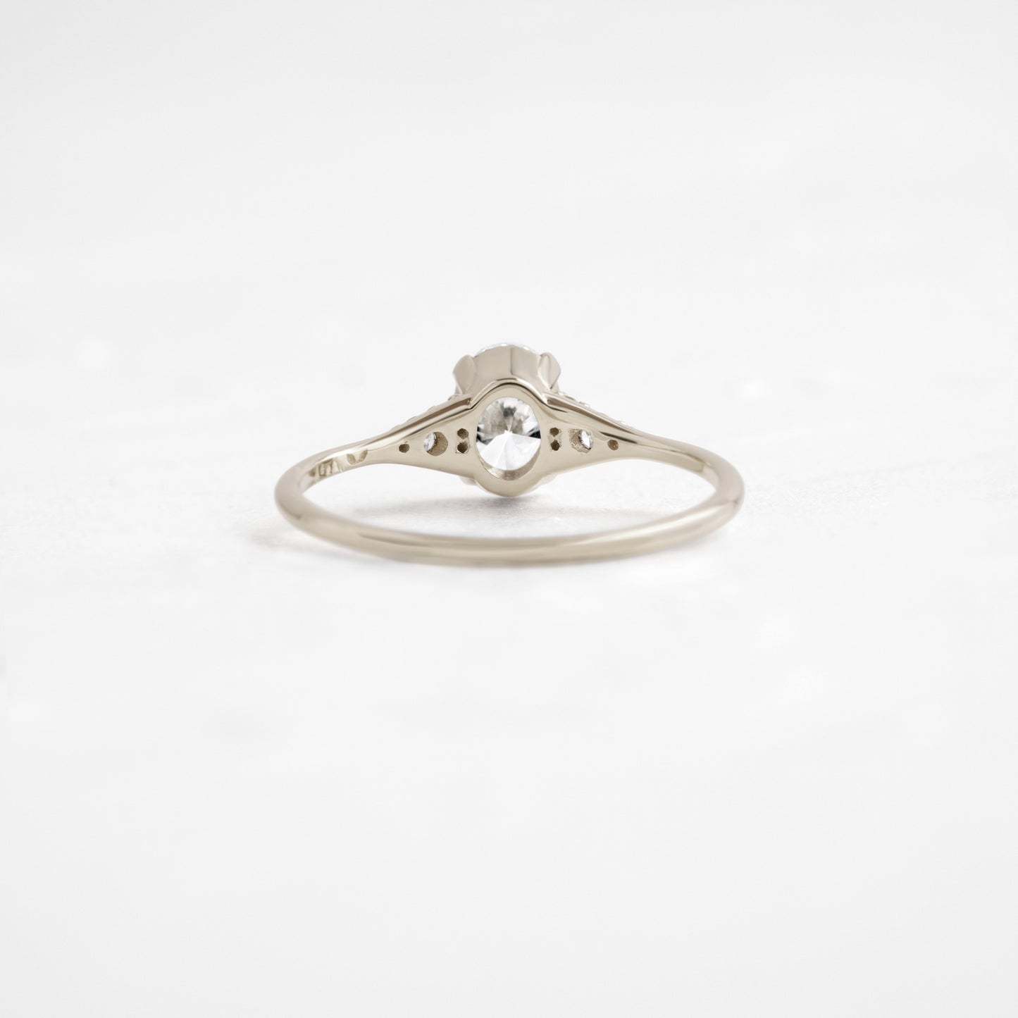 Cluster & Six Square Prong-Oval Lab Grown Diamond Engagement Ring - Back view