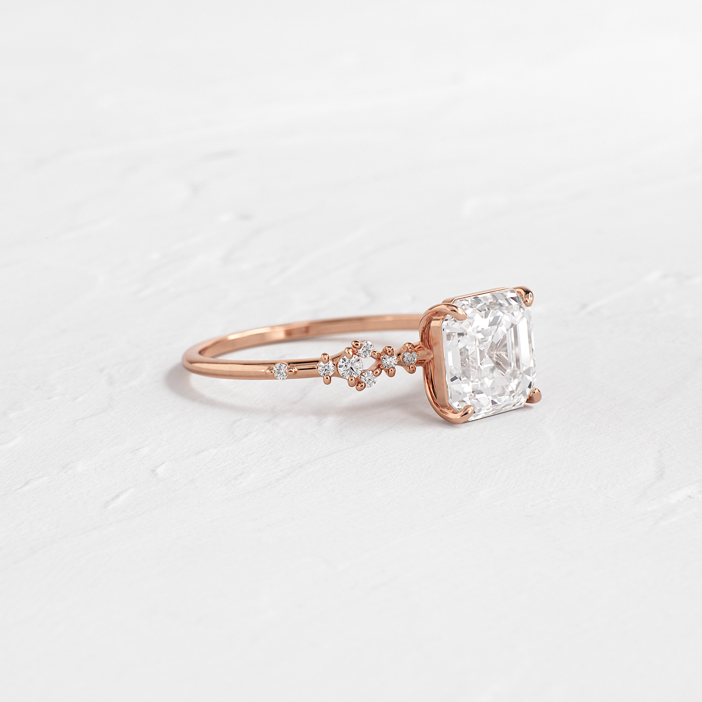 Cluster Style-Asscher Lab Grown Diamond Engagement Ring - Back view