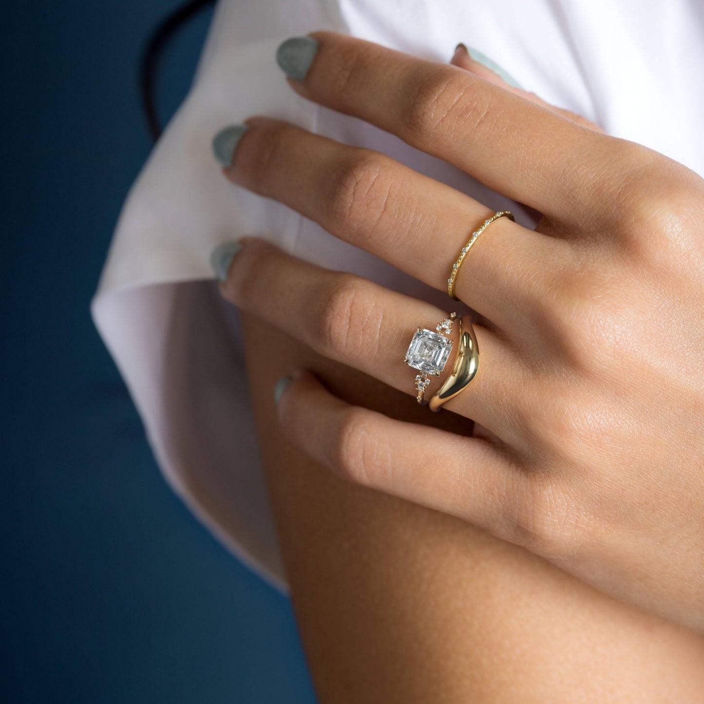 Cluster Style-Asscher Lab Grown Diamond Engagement Ring - Lifestyle