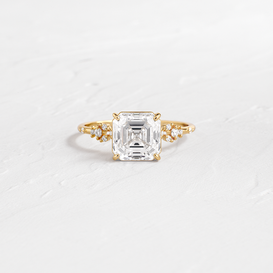 Cluster Style-Asscher Lab Grown Diamond Engagement Ring - Front view
