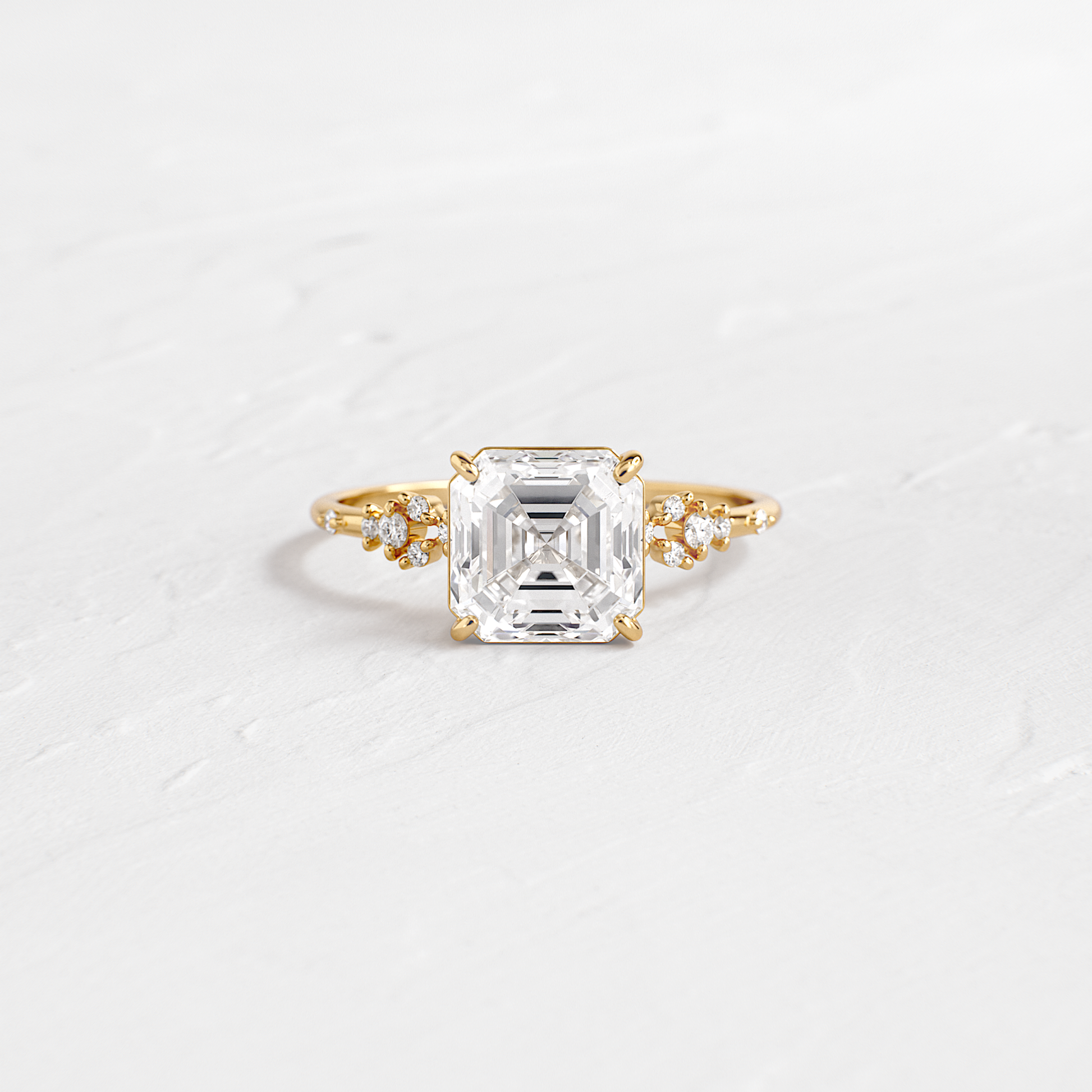 Cluster Style-Asscher Lab Grown Diamond Engagement Ring - Front view