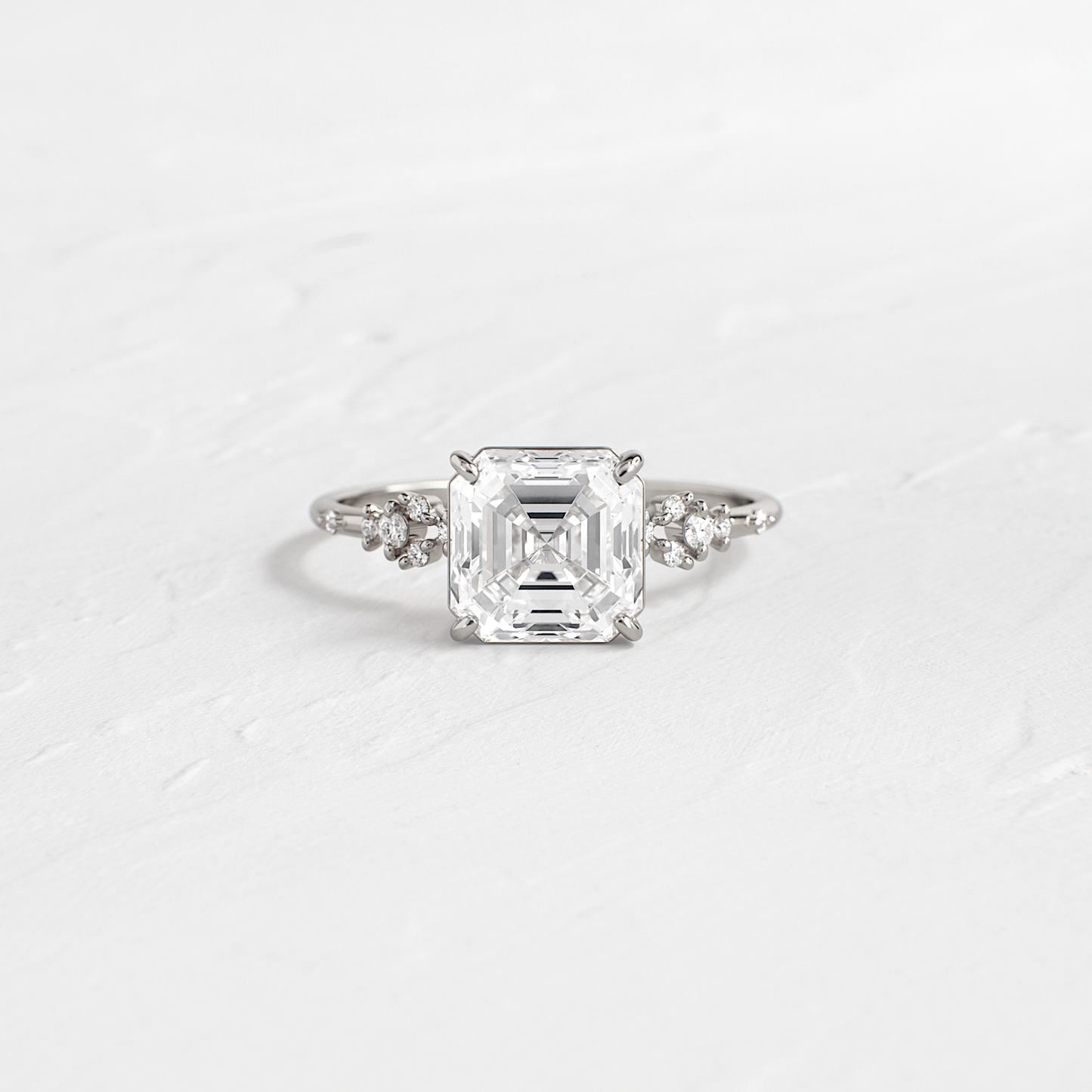 Cluster Style-Asscher Lab Grown Diamond Engagement Ring - Detail view