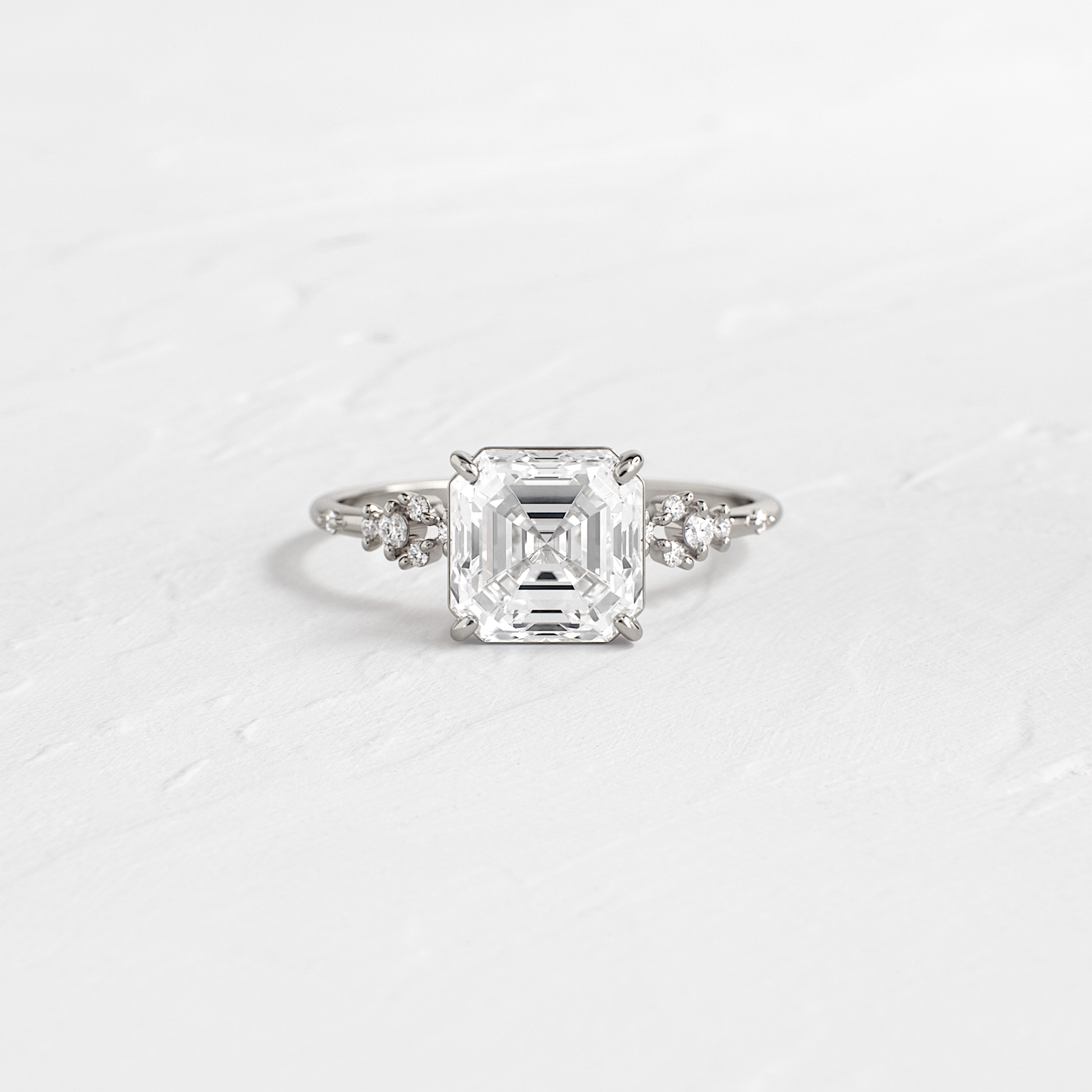 Cluster Style-Asscher Lab Grown Diamond Engagement Ring - Detail view
