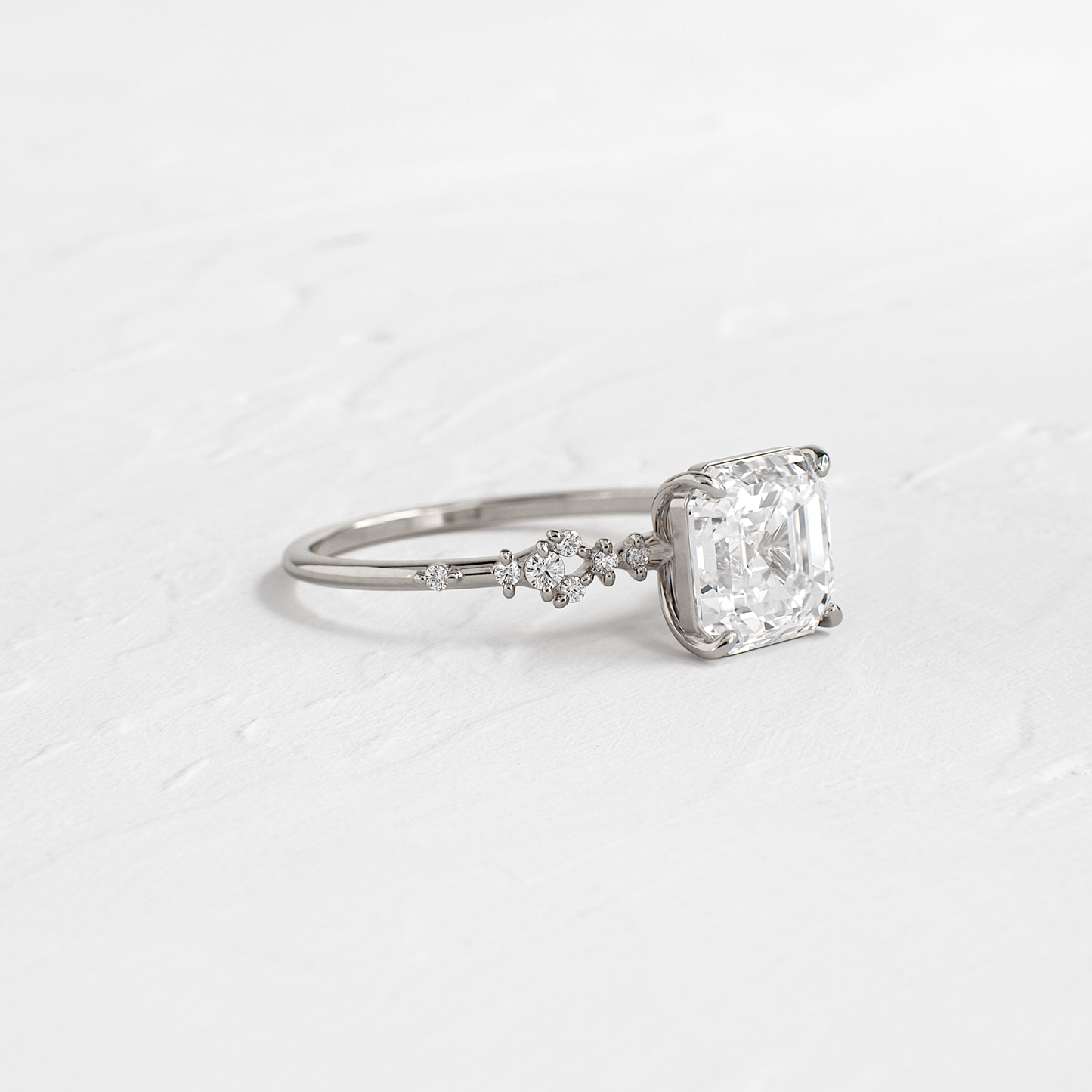 Cluster Style-Asscher Lab Grown Diamond Engagement Ring - On model
