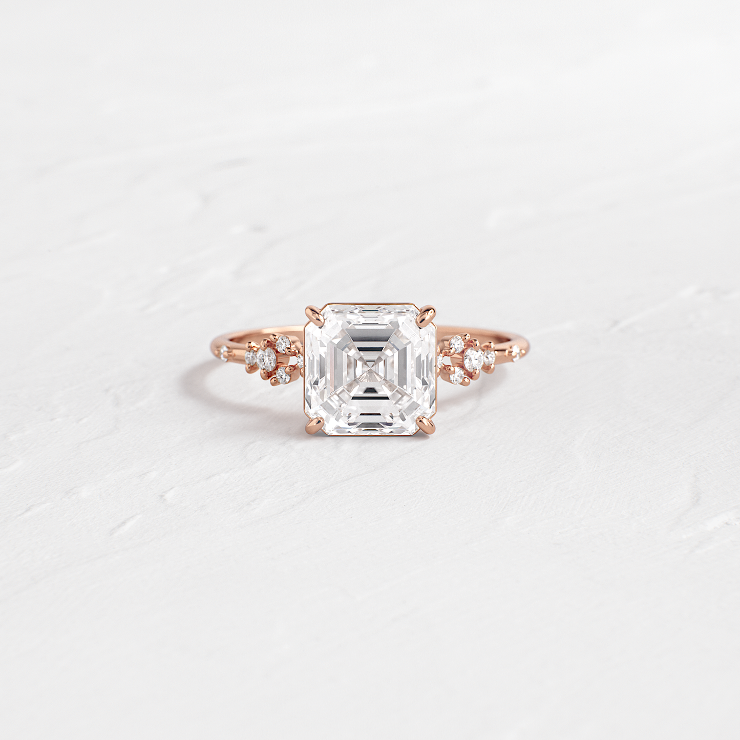 Cluster Style-Asscher Lab Grown Diamond Engagement Ring - Side view
