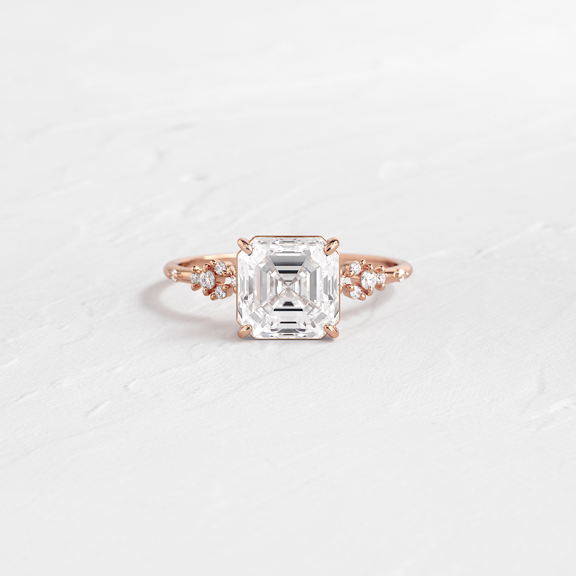 Cluster Style-Asscher Lab Grown Diamond Engagement Ring - Side view