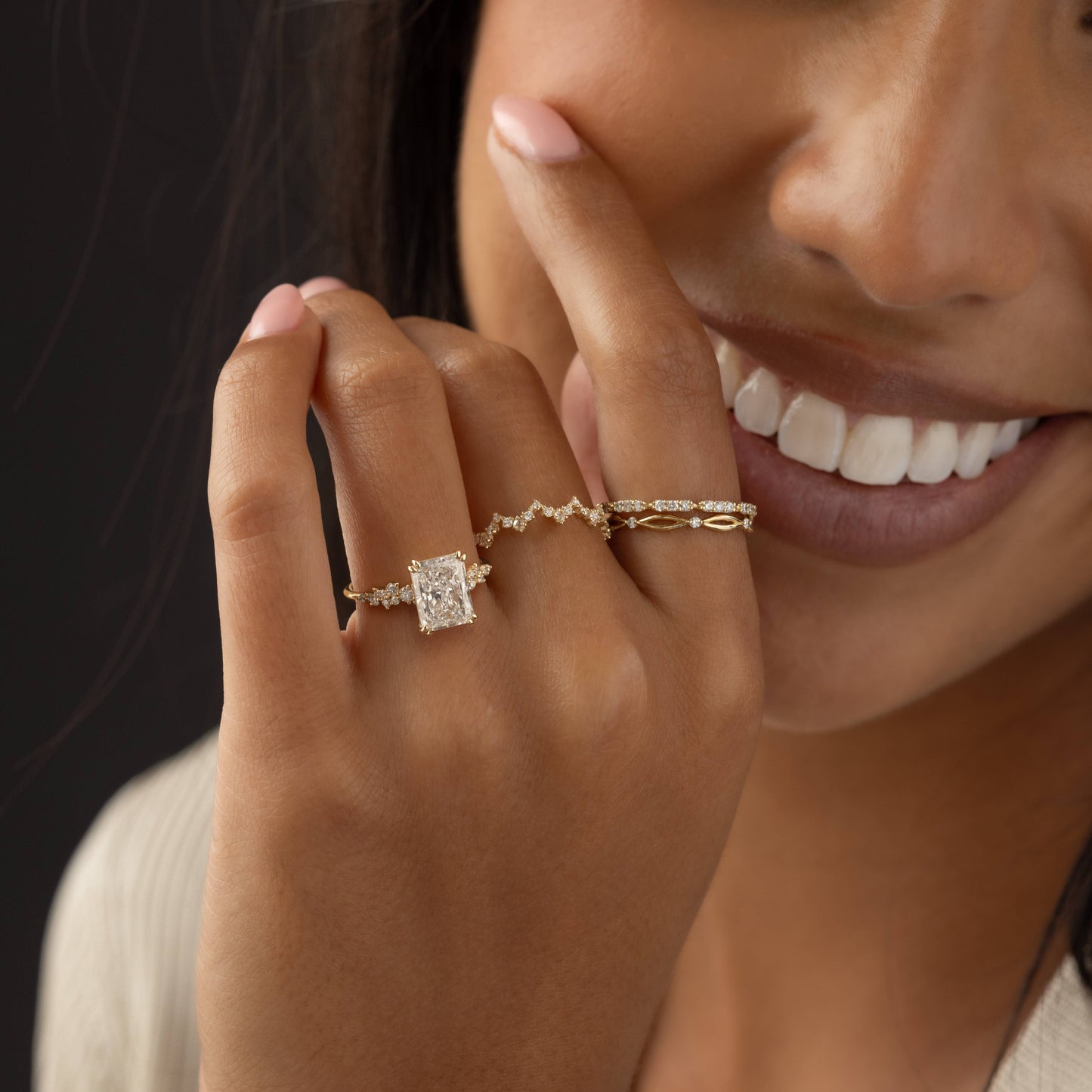 Cluster Style Double Prong-Radiant Lab Grown Diamond Engagement Ring - Lifestyle