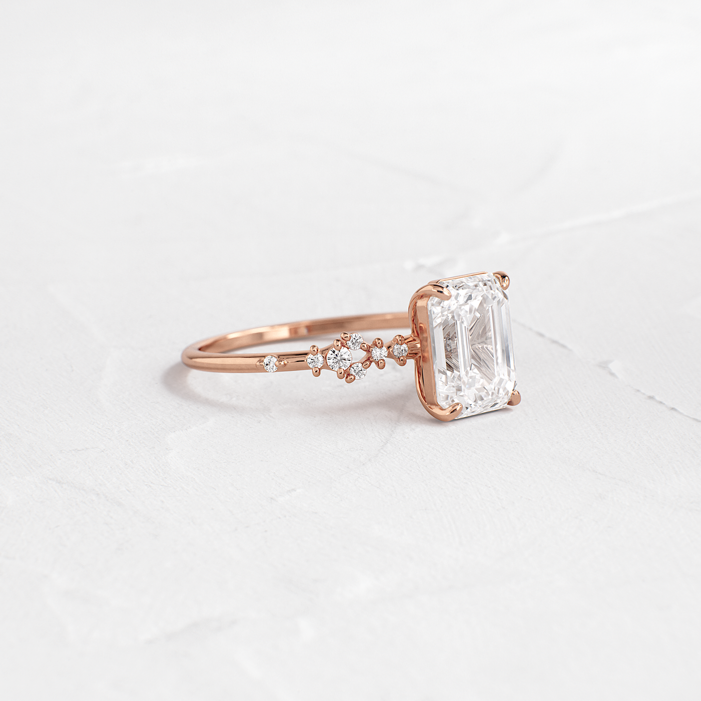 Cluster Style-Emerald Lab Grown Diamond Engagement Ring - Back view